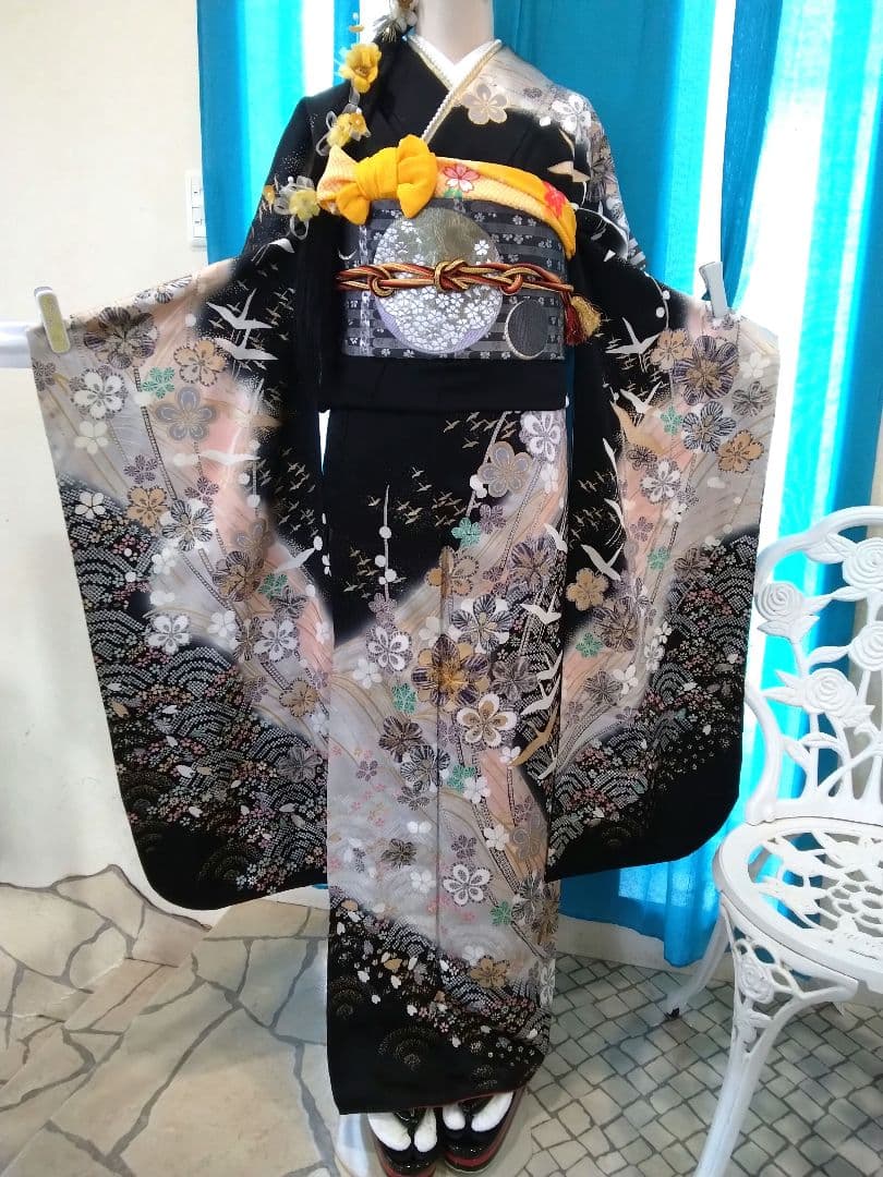 振袖フルセット、正絹振袖成人式、重ね衿帯揚げ帯締め、西陣袋帯、襦袢