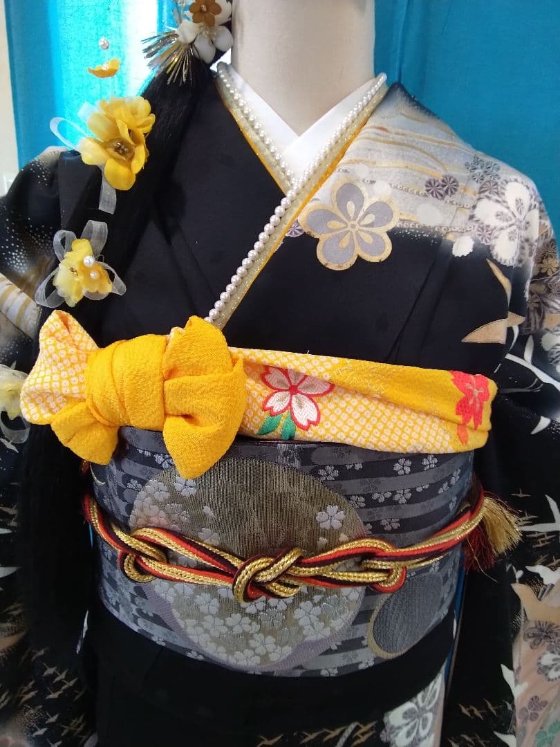 振袖フルセット、正絹振袖成人式、重ね衿帯揚げ帯締め、西陣袋帯、襦袢