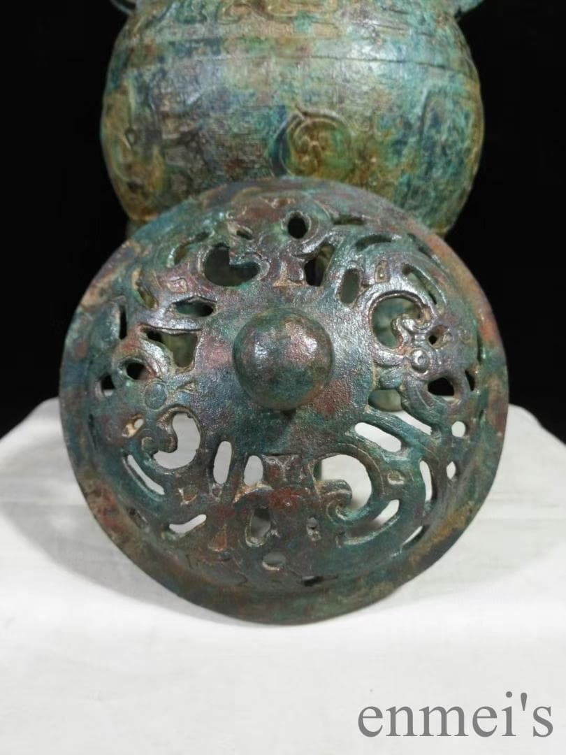 中国古美術 戦国 青銅器 朝冠耳香炉 禮器 香道具 風紋彫刻 芳香具 案頭 骨董
