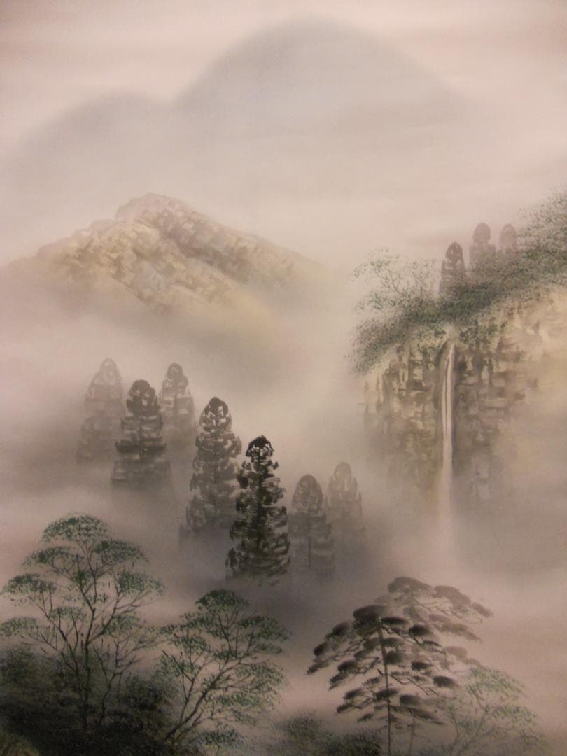 掛け軸 翆峯 『 渓谷風景 』 絹本 希少 軸装 茶道具 掛軸 美品 です。