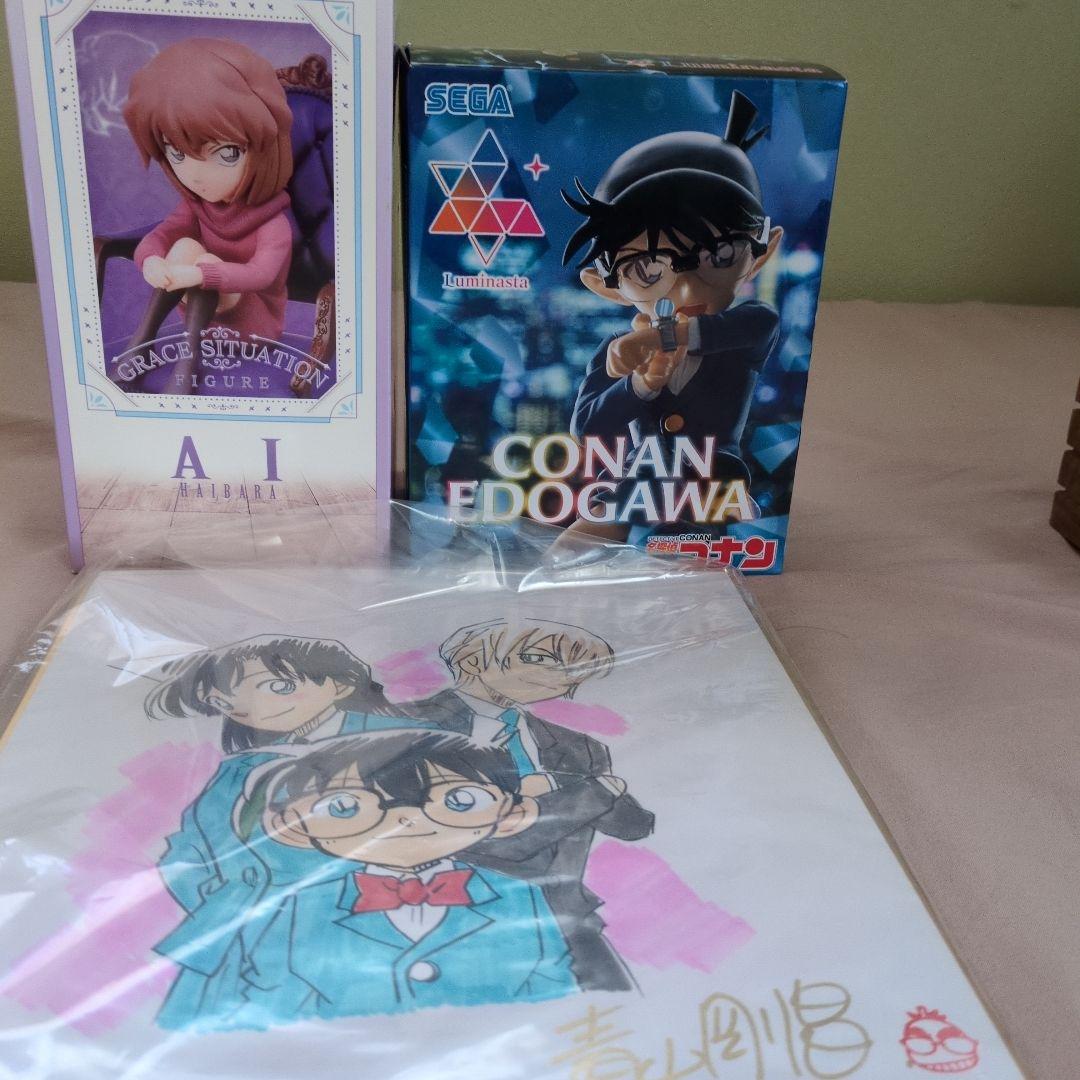 休日セール　名探偵コナン　青山剛昌　直筆サインイラスト肉筆　フィギュア　セット