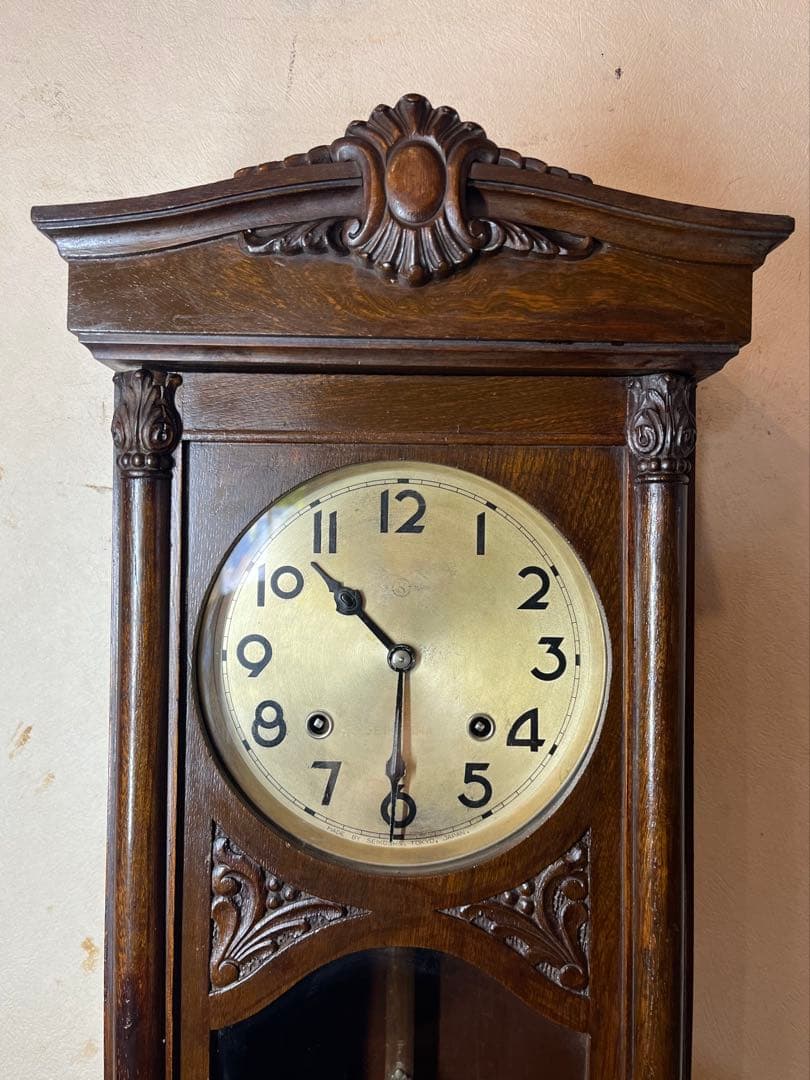 精工舎　デコ風合　柱時計　古時計　振り子　ゼンマイ　ボンボン　ユンハンス　レトロ