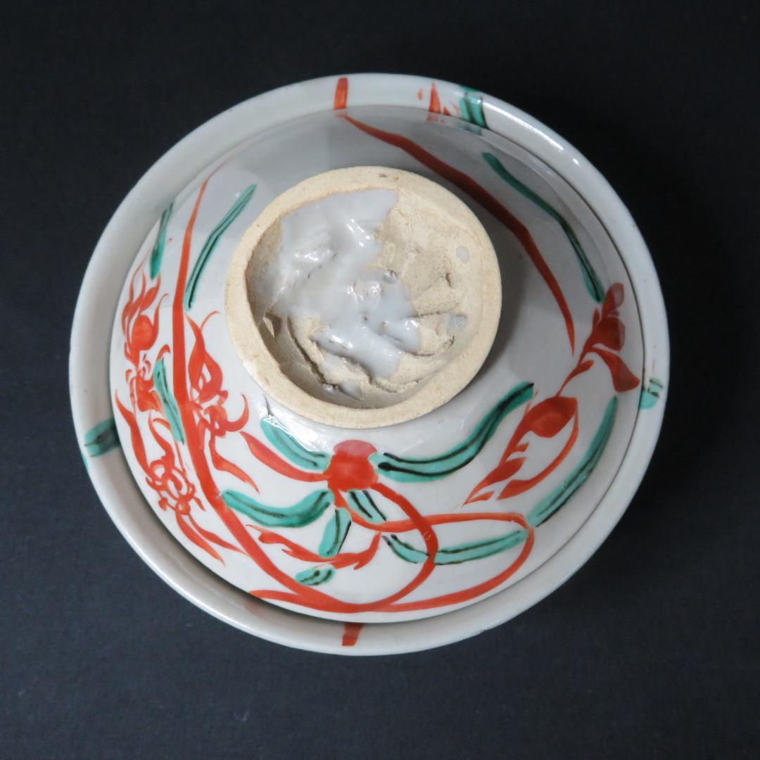 犬山焼 蓋物 2客 歪み 甘手 窯傷 時代物 明治 大正