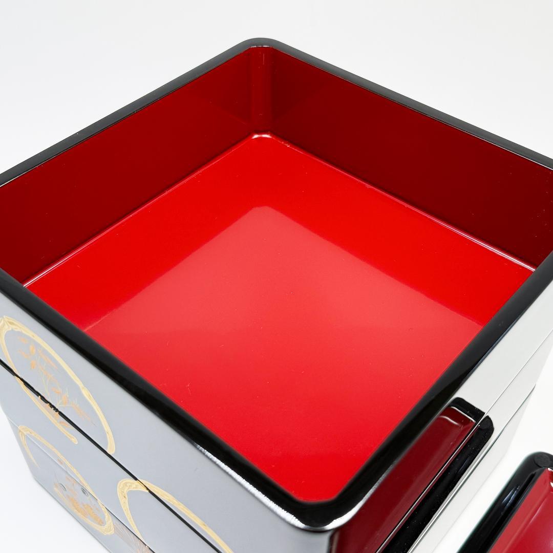 会津塗り 黒本重三段 木製 重箱 6.5