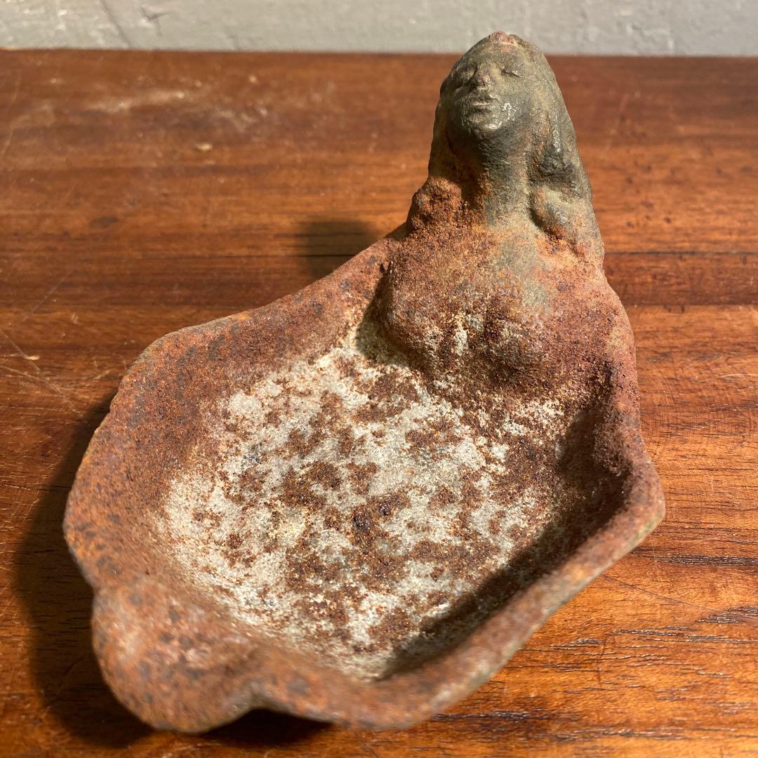 昭和初期 橋本次郎作 鉄器灰皿 裸婦像 彫刻家 骨董品 オブジェ 共箱