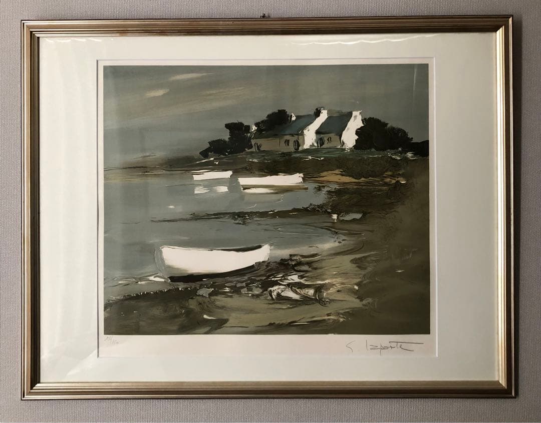 大型額装絵画 ジョルジェ・ラポルト 波の三重奏 リトグラフ 作品保証書付き