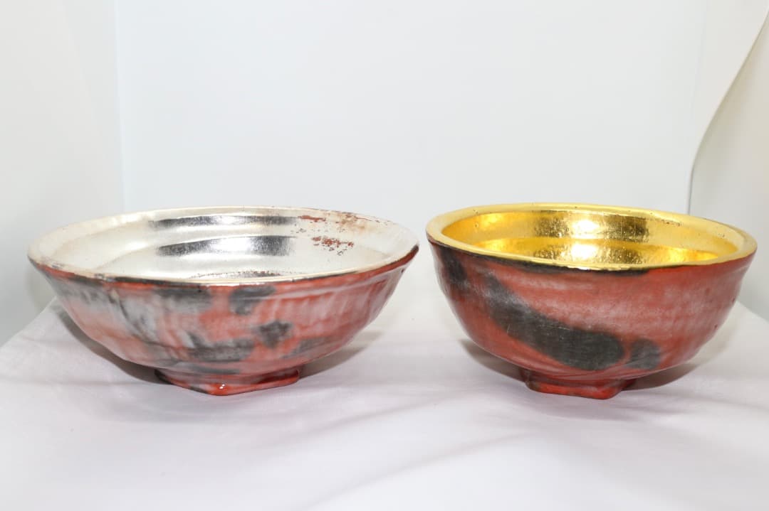 佐々木松楽 金銀 嶋台茶碗 金銀茶碗 茶道具 楽焼 共箱