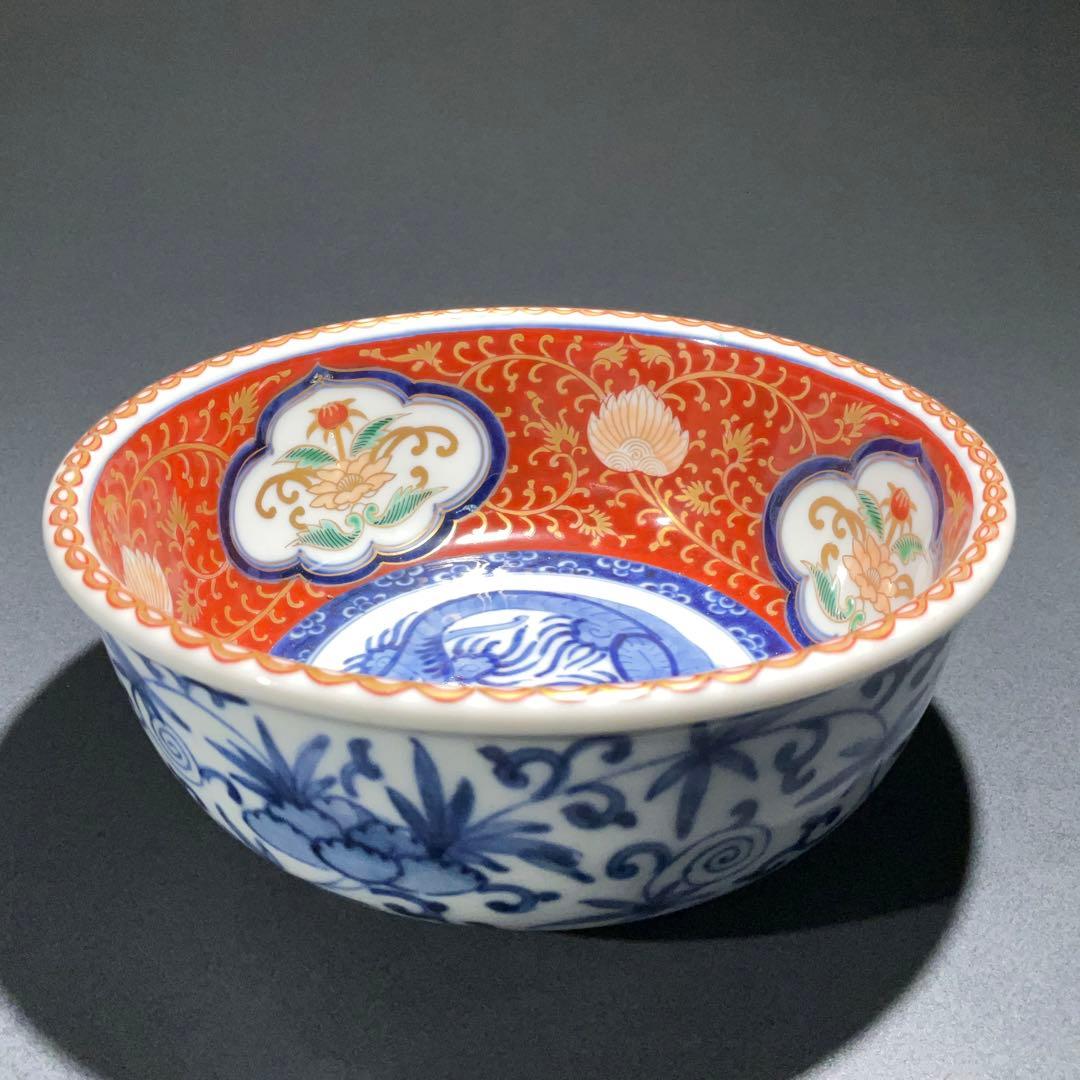 伊万里金襴手唐花図鉢Φ17㎝　骨董　古伊万里　江戸幕末　6R0919w1ダA