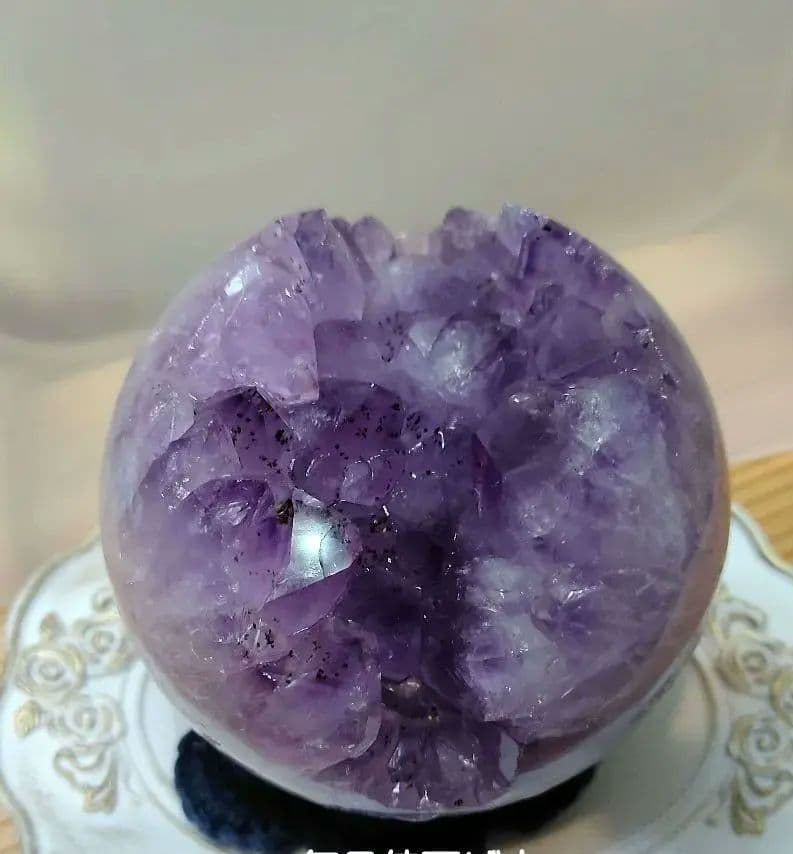 レア アメジスト笑口 金針ルチル入り 直径10.5cmブラジル産アメシスト丸玉