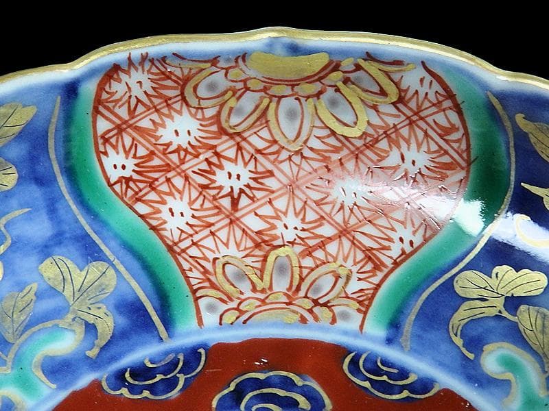 古伊万里　金襴手　団龍紋に花の図　４寸皿　５枚　307AS-fbuu