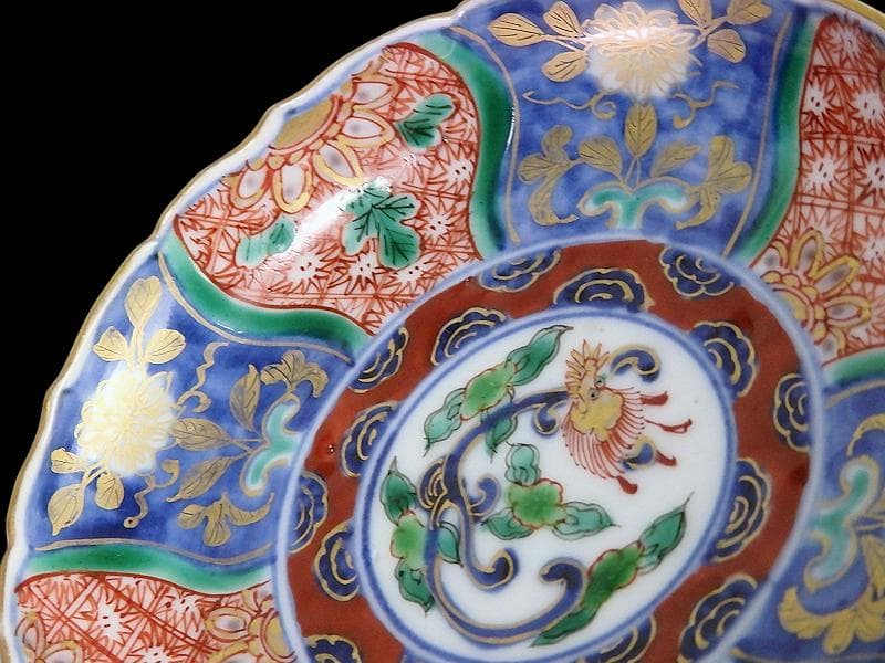 古伊万里　金襴手　団龍紋に花の図　４寸皿　５枚　307AS-fbuu