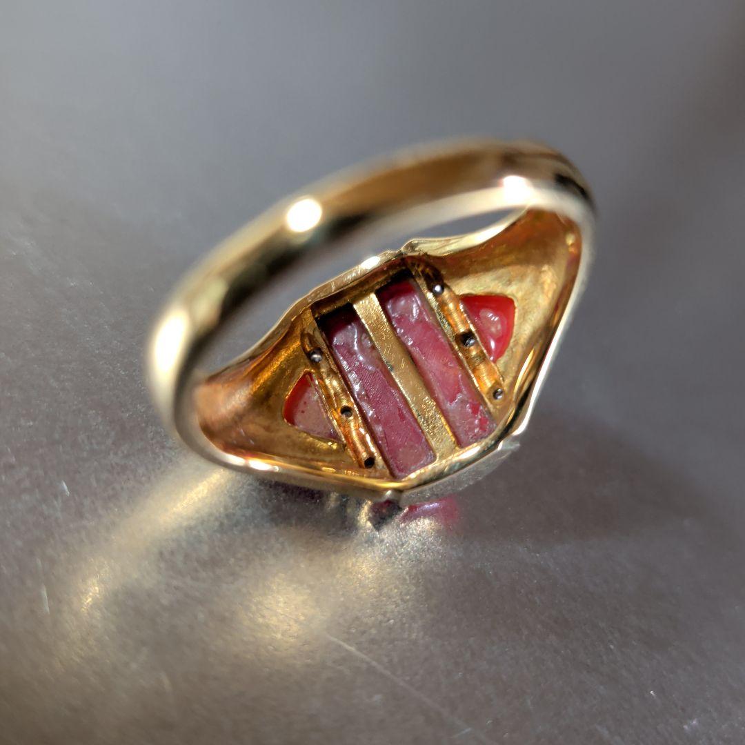 リング　K18　YG　珊瑚　ダイヤモンド計0.04ct　三越　5.53g