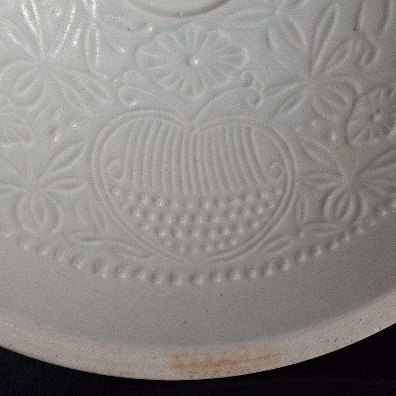 中国　定窯　白磁　刻花文碗　時代箱　V　R8462