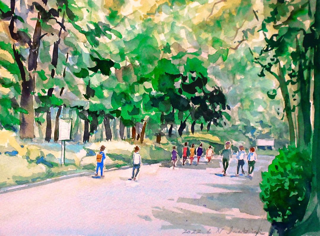 水彩画(上野 公園額装済み)
