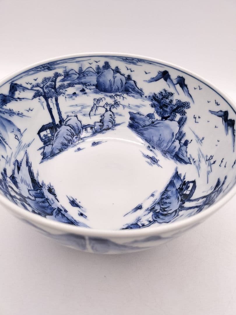c601 菓子鉢 染付山水 川瀬白鳳 木箱 茶道具 古物