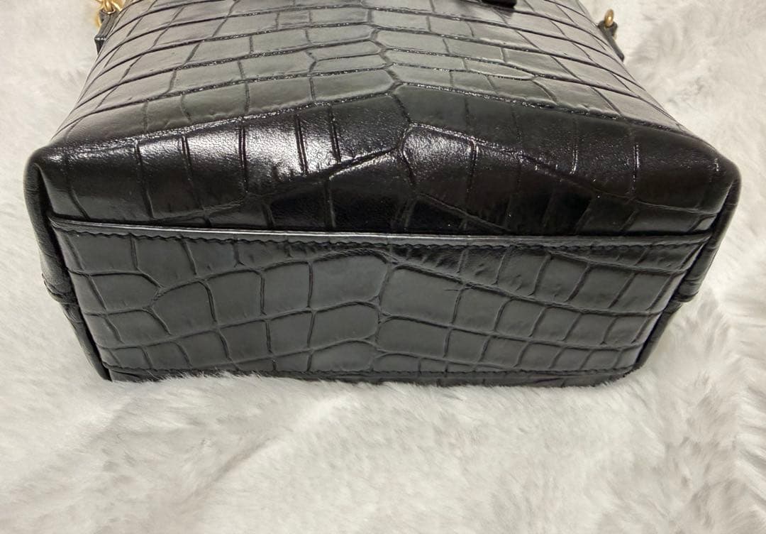 【サンローラン】現行品 クロコダイル ミニトイショッピングバッグ ミニバッグ 黒