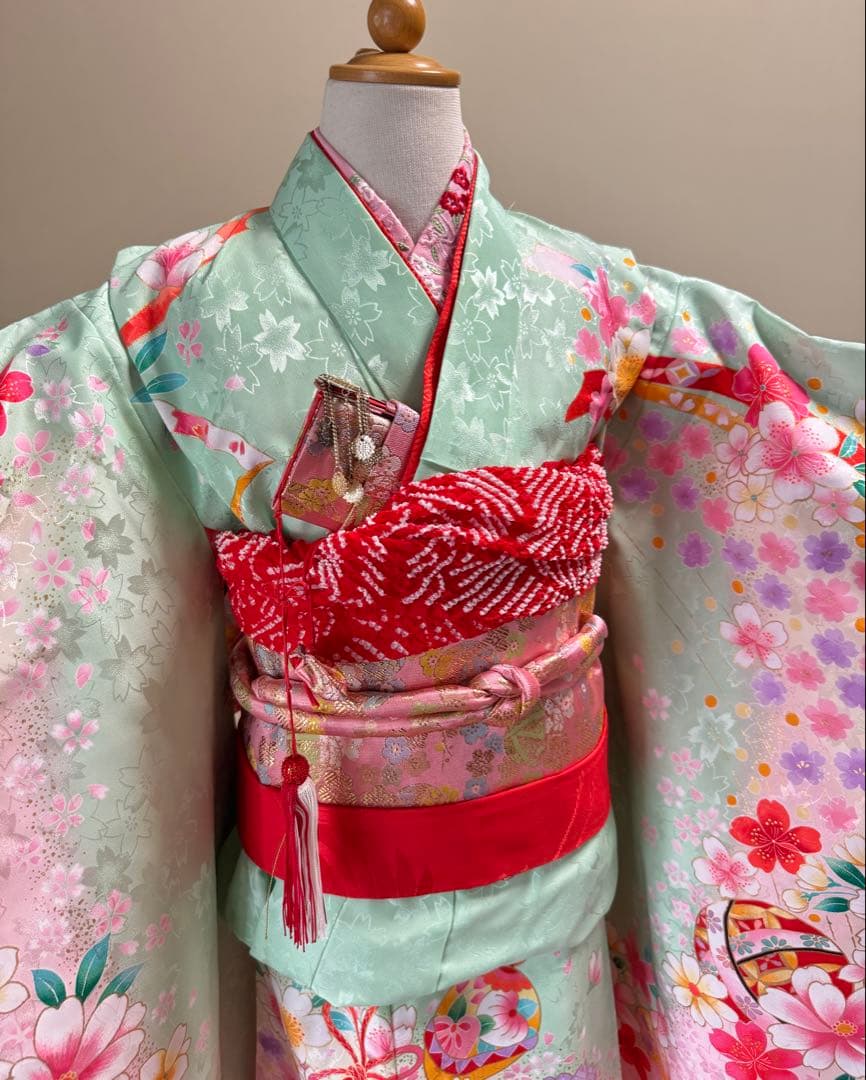 7歳七五三　セット　グリーン系着物