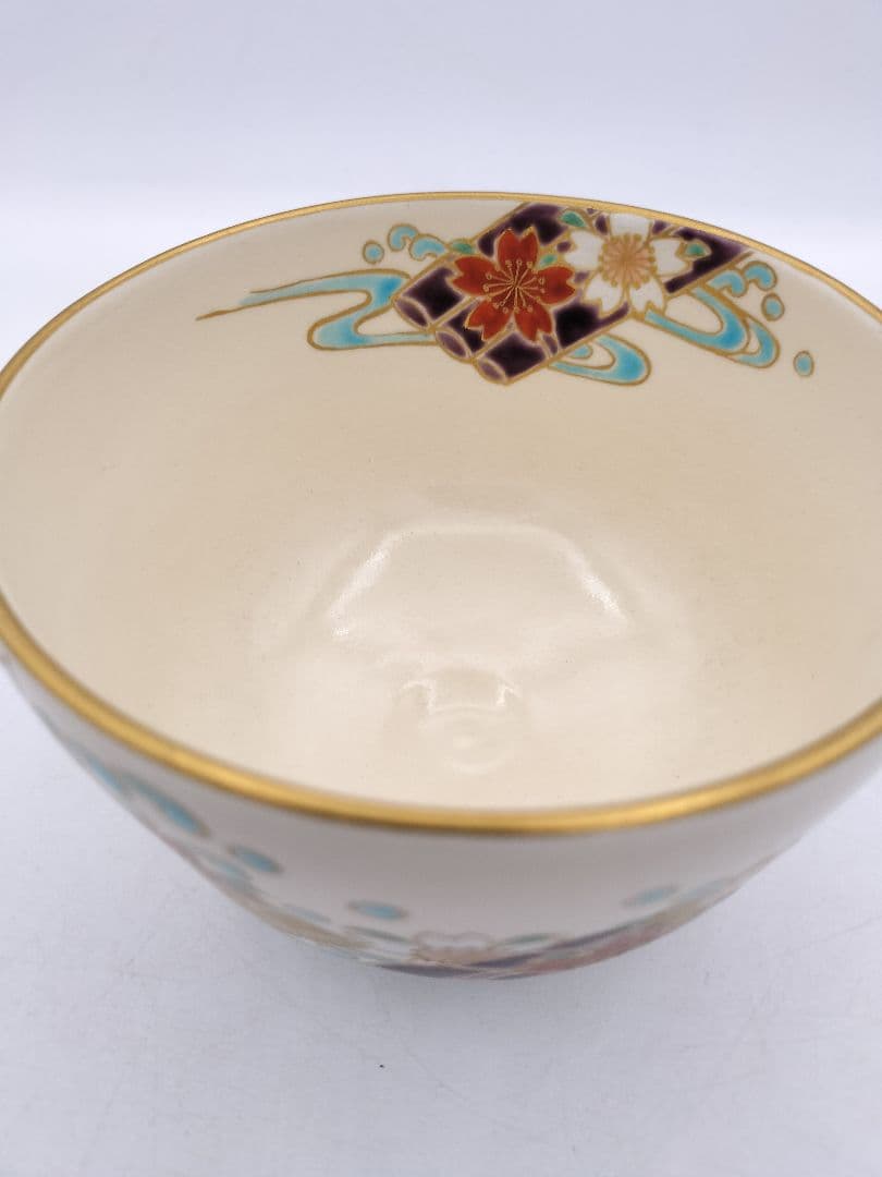 c165【未使用】茶碗 色絵 花筏 杣山焼 南口閑粋 木箱 茶道具 NI12