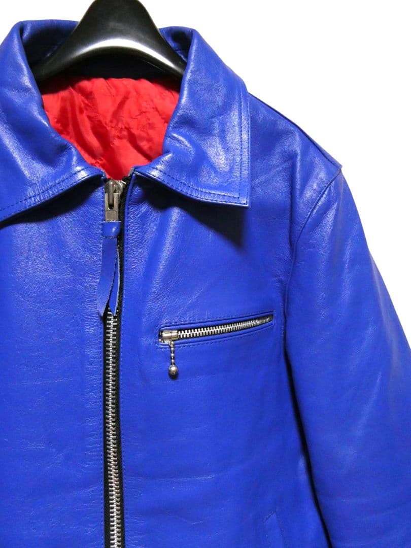ヴィンテージ！レアカラーロイヤルブルー！襟付きシングルライダースドミネーター