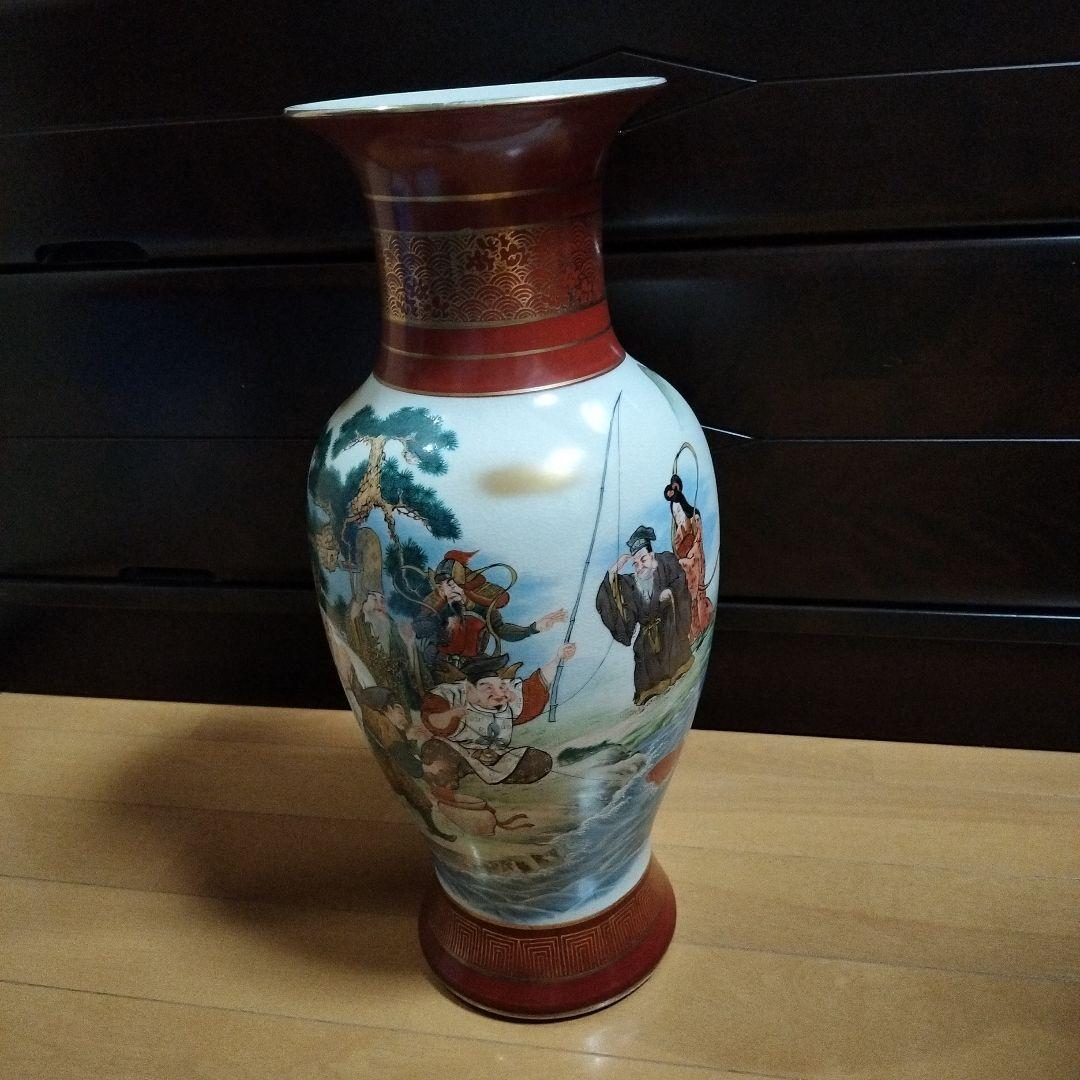 九谷焼 七福神 花瓶 金彩色絵 縁起物