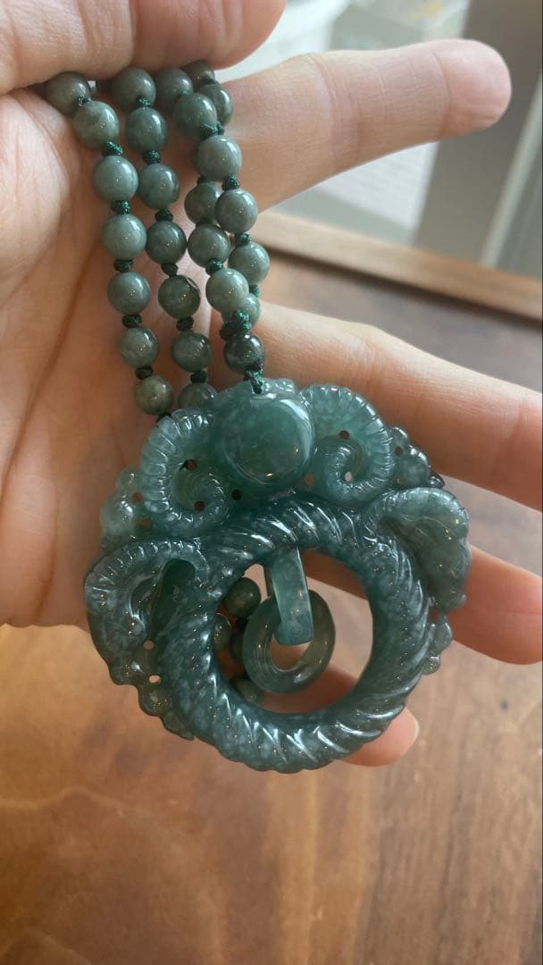 天然石 ミャンマー翡翠 羊の彫刻 ロングネックレス 仕事運順調 吉祥如意