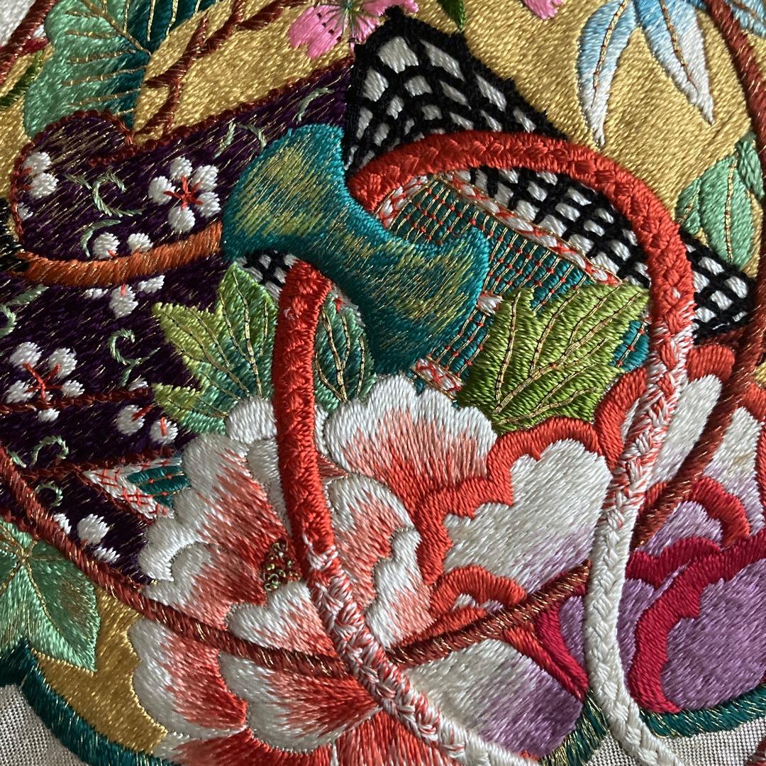 アンティーク名古屋帯　大正ロマン　上質な刺繍　と金駒刺繍　正絹　N8-25