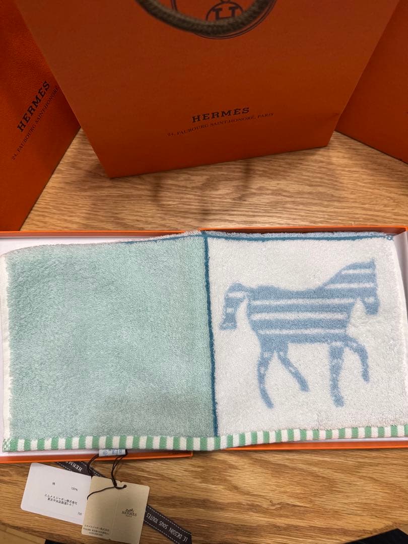 新品　HERMÈS エルメス　カレ・タオル 《カバン》　青