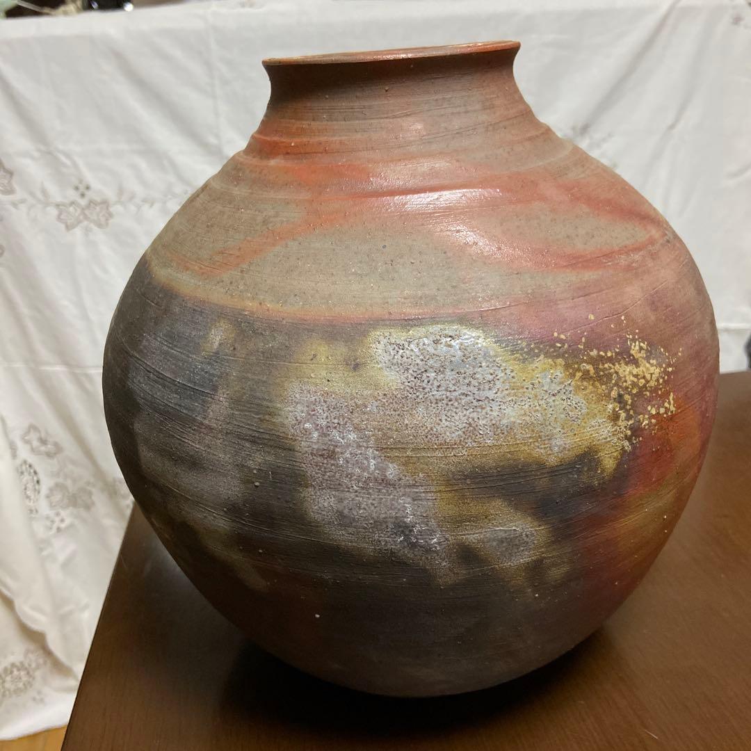 備前焼　作家作　手作り陶器 花瓶 赤灰色