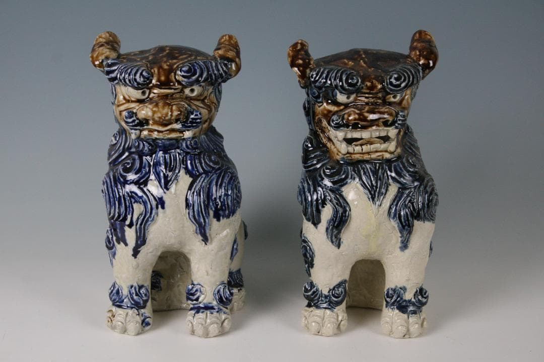 金城敏徳 作　呉須立シーサー（特大）1対