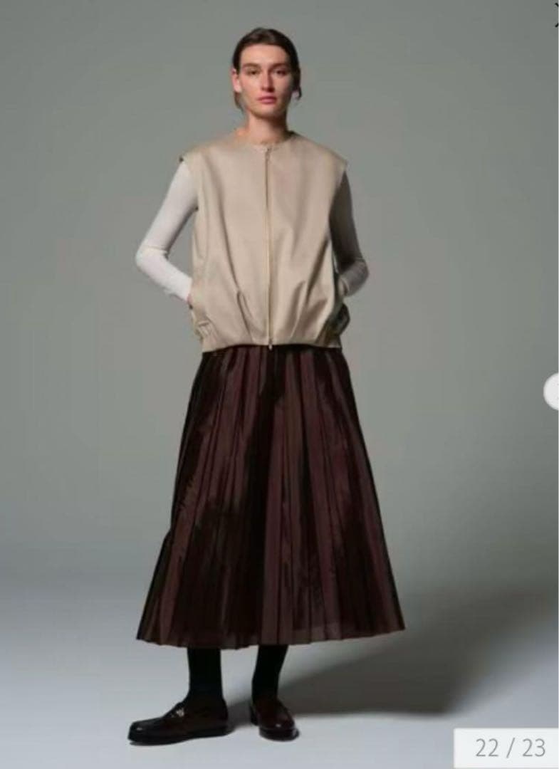 美品★24年Drawer ドゥロワー PRE2タフタプリーツスカート36