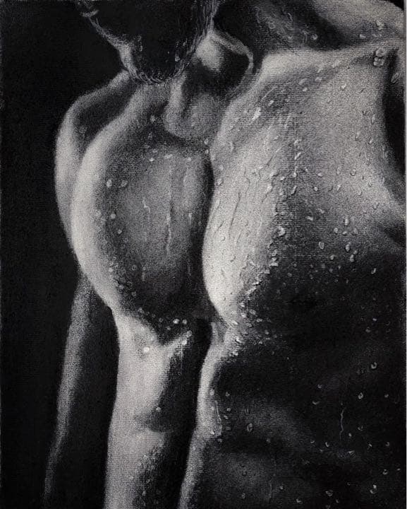 木炭画　男性モデル　ヌード