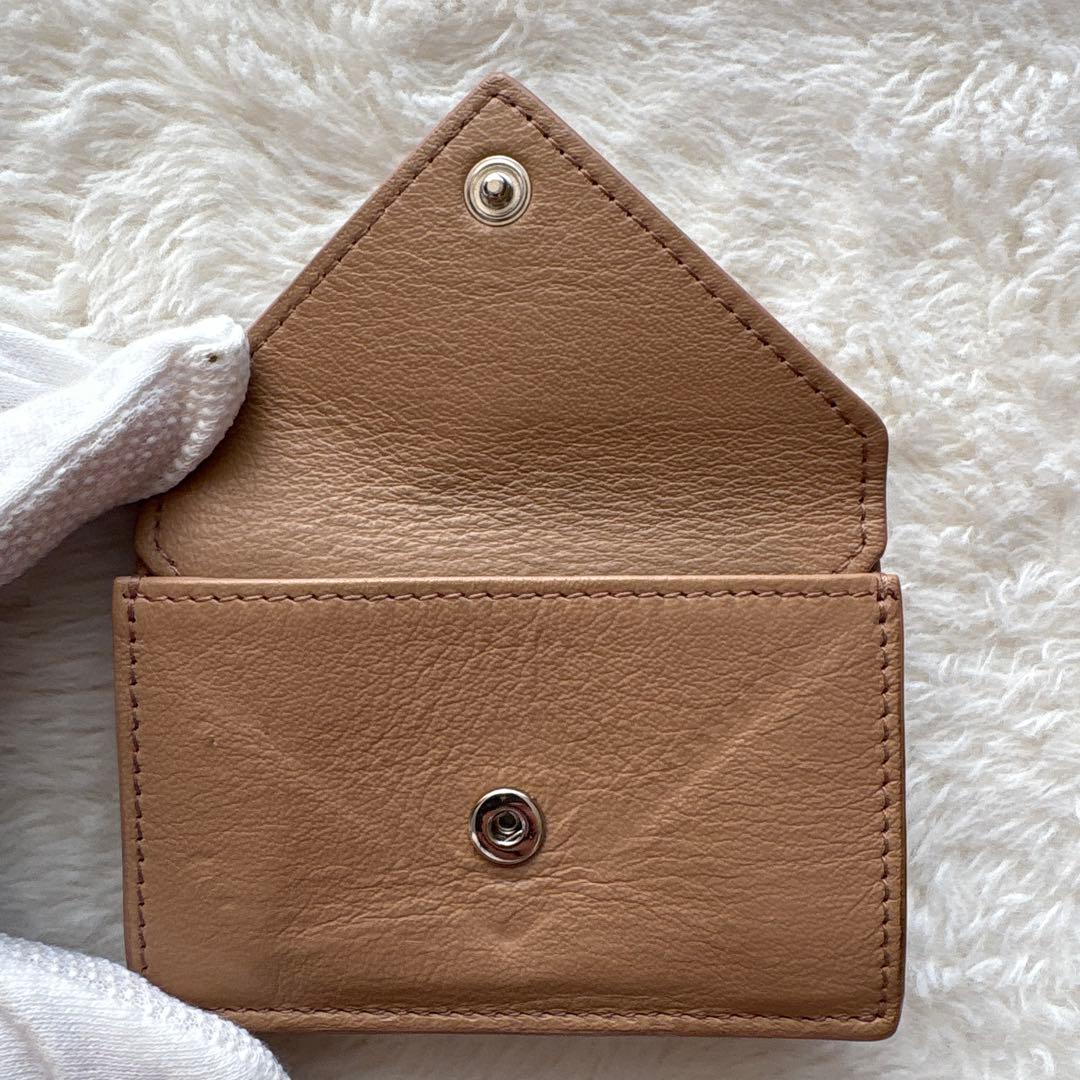 美品 バレンシアガ ペーパー ミニウォレット 三つ折り財布 ベージュ