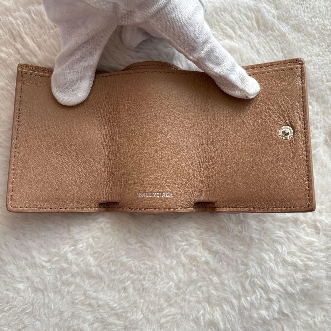 美品 バレンシアガ ペーパー ミニウォレット 三つ折り財布 ベージュ