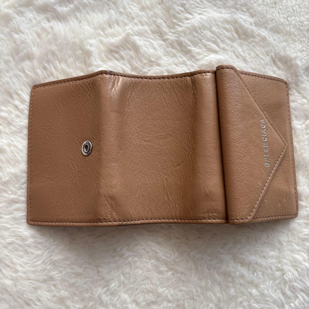 美品 バレンシアガ ペーパー ミニウォレット 三つ折り財布 ベージュ