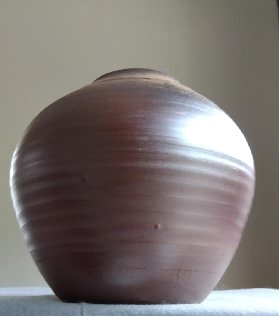 備前焼名工　幸崎達彦　落雁窯　還元焼成自然灰釉美逸品丸壺花器