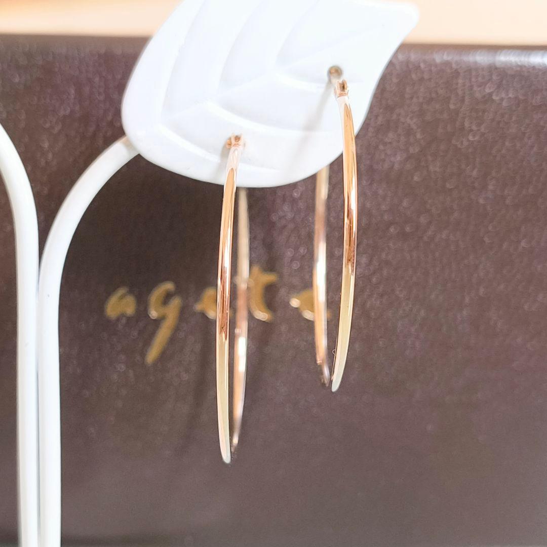 agete　K10 ゴールド　シンプル　フープ　約3cm　中ぶり　ピアス