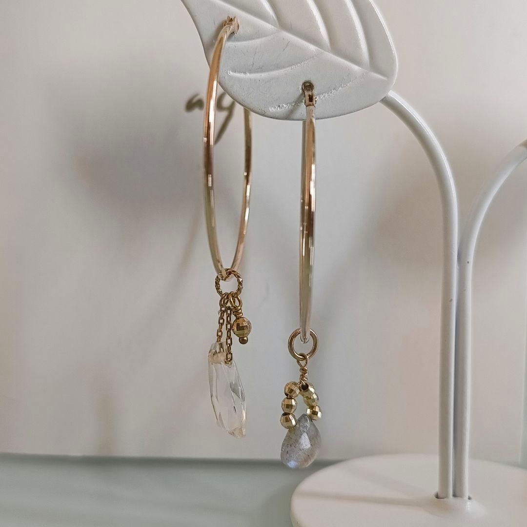 agete　K10 ゴールド　シンプル　フープ　約3cm　中ぶり　ピアス