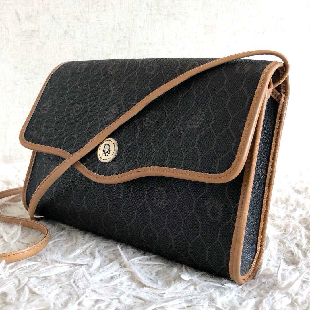 【美品】クリスチャンディオール ショルダーバッグ　ハニカム柄　ブラウン