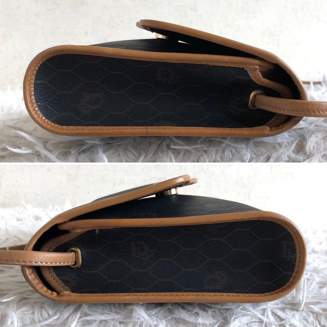 【美品】クリスチャンディオール ショルダーバッグ　ハニカム柄　ブラウン