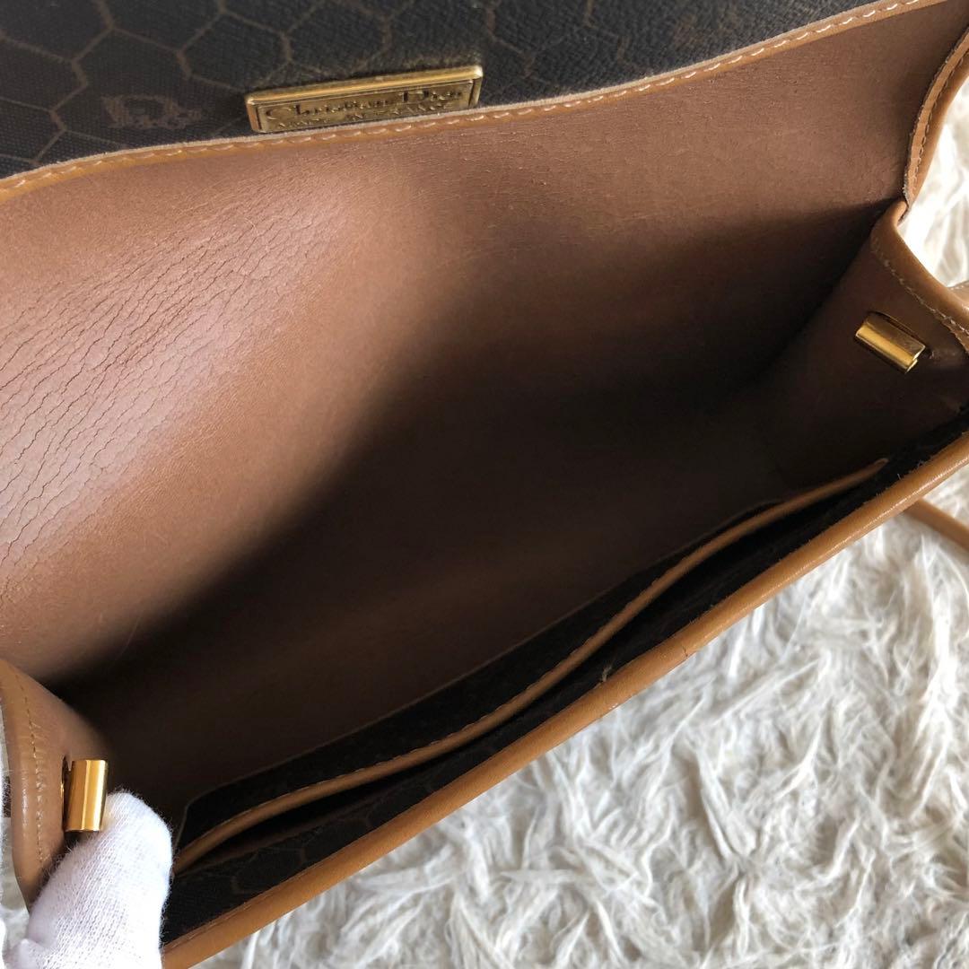 【美品】クリスチャンディオール ショルダーバッグ　ハニカム柄　ブラウン