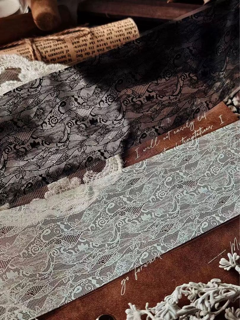 霖蓝汐原创手账《黑白蕾丝背景》海外マスキングテープ　マステ 【2648】