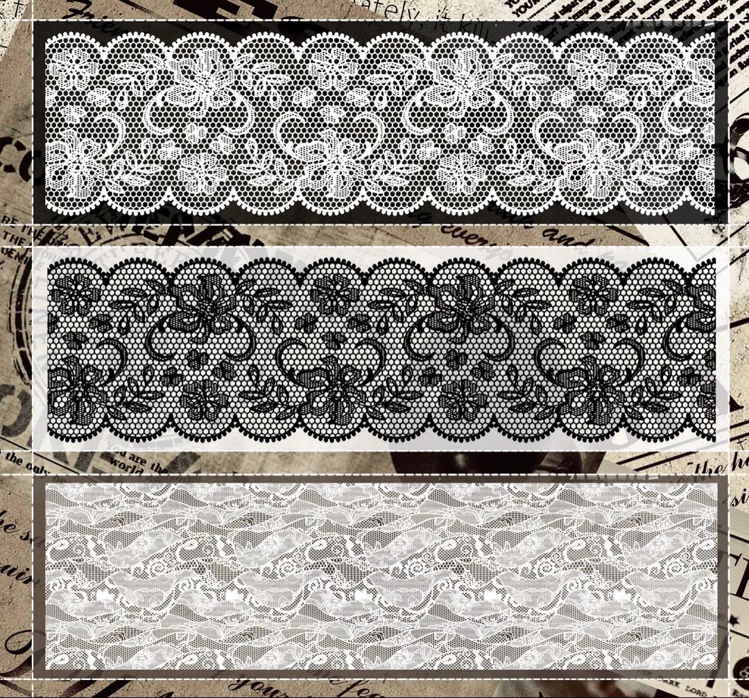 霖蓝汐原创手账《黑白蕾丝背景》海外マスキングテープ　マステ 【2648】