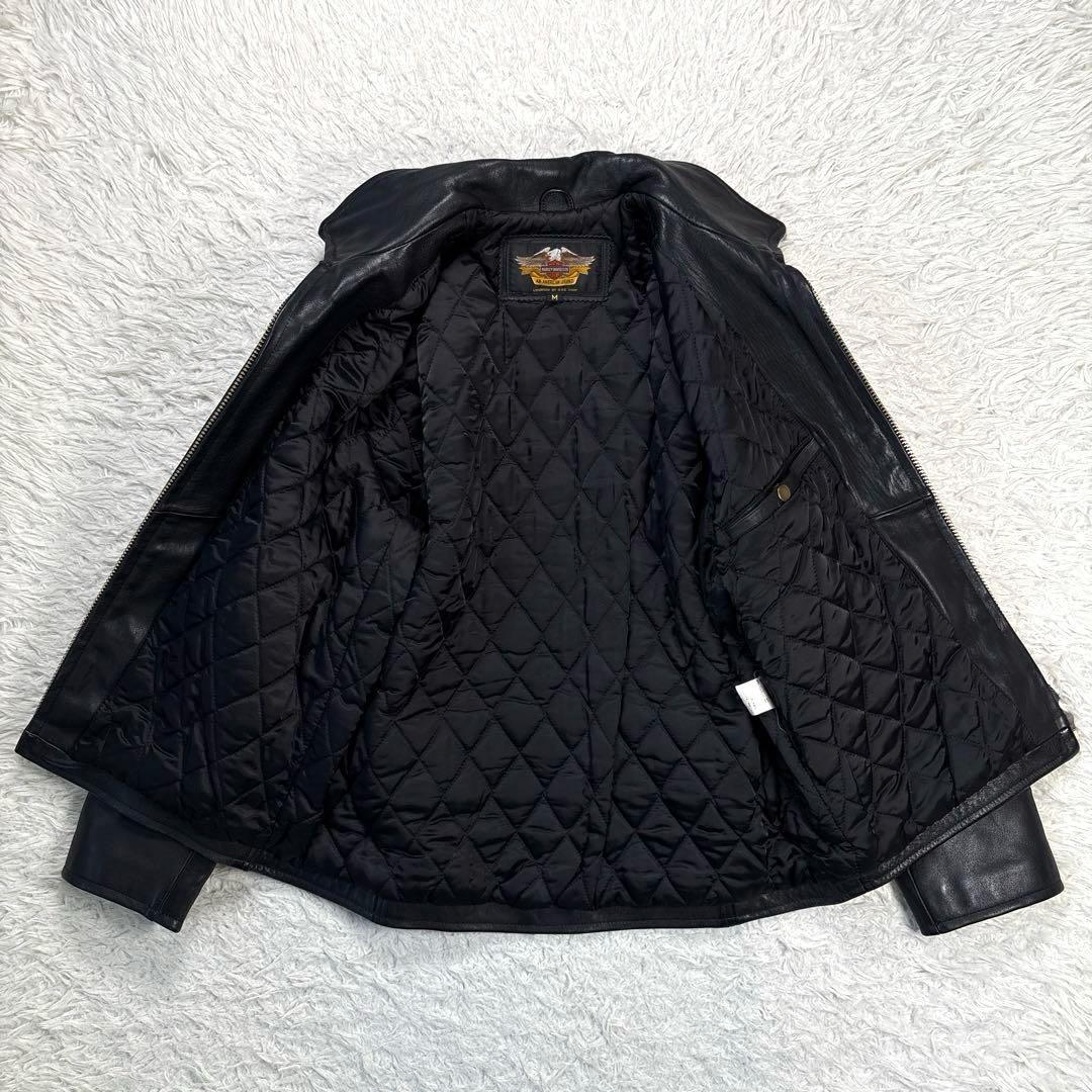 ハーレーダビットソン　レザージャケット　シングル　ライダース　ワッペン　刺繍　黒