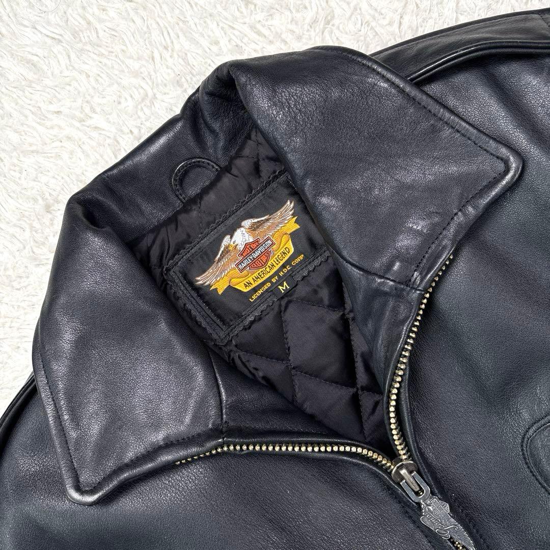 ハーレーダビットソン　レザージャケット　シングル　ライダース　ワッペン　刺繍　黒