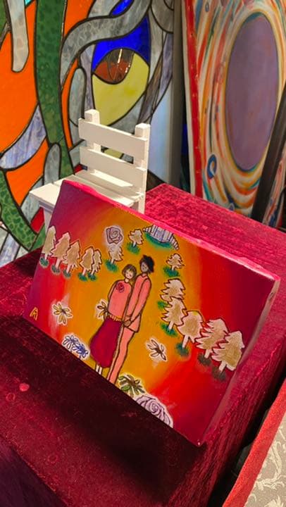 アクリル画】商品名　「ラブソング」未使用品　限定品  ミニチェアー付き