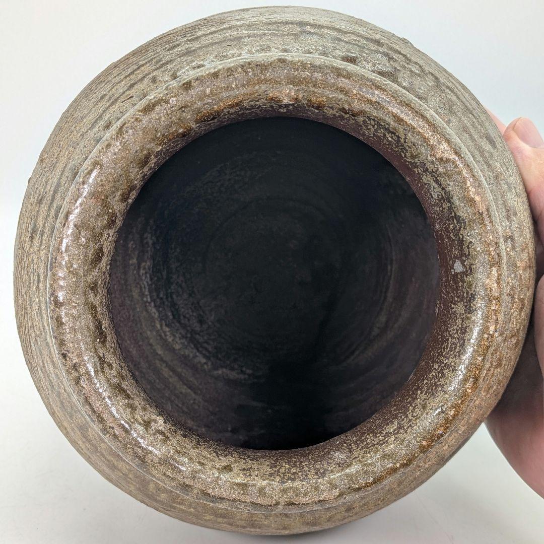 【直しあり】 備前焼 波状文壷 壺 無銘 骨董品 古美術品 ツボ 置物 時代物