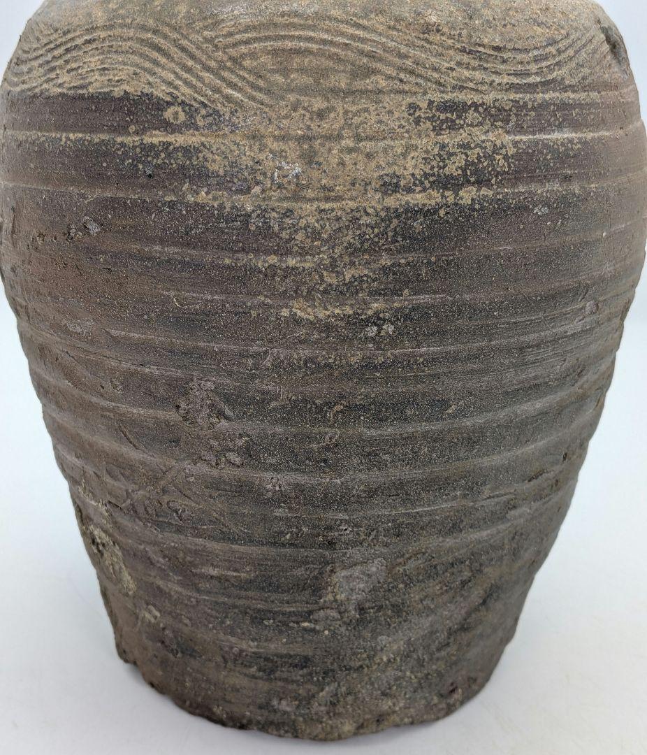 【直しあり】 備前焼 波状文壷 壺 無銘 骨董品 古美術品 ツボ 置物 時代物