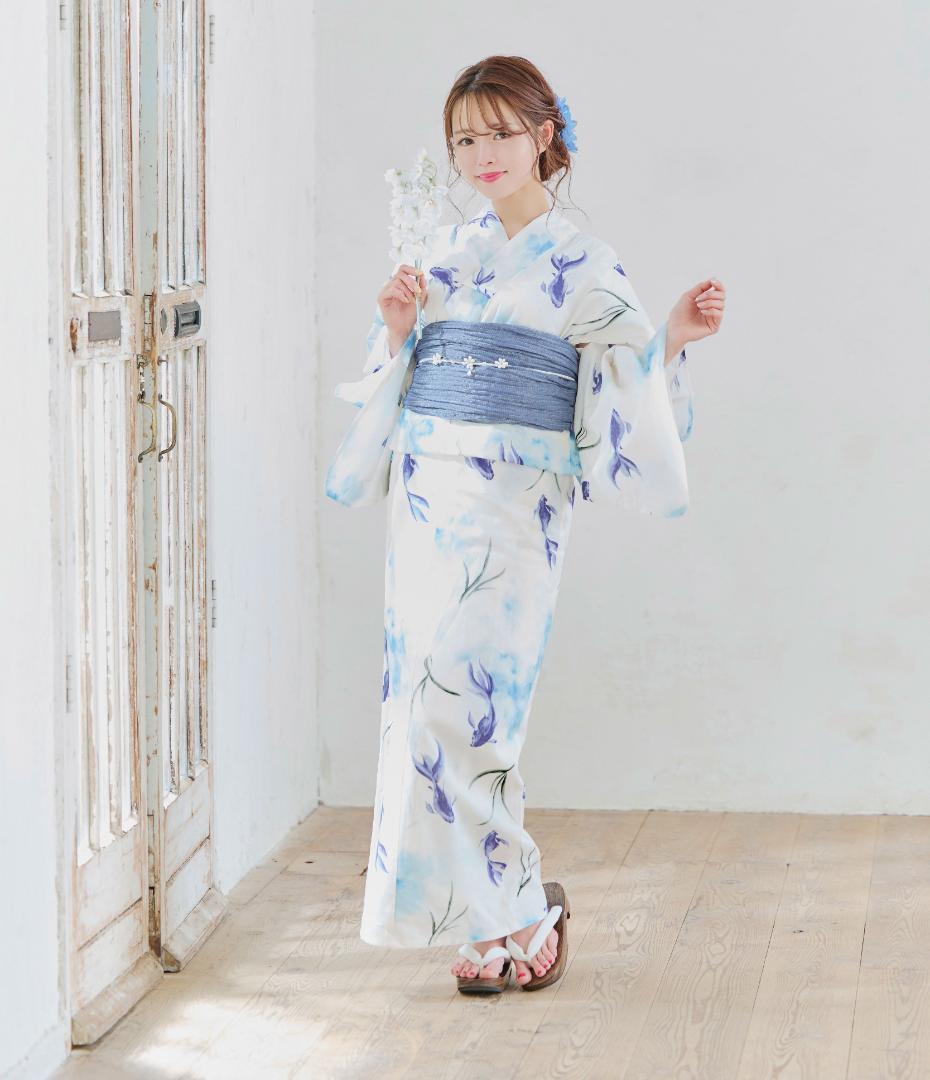 新品 浴衣 セット 浴衣セット ゆかた 大人 レディース 金魚 青 K7