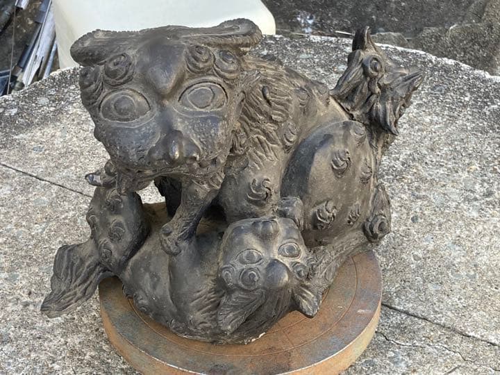 古い鬼瓦親子獅子33cm