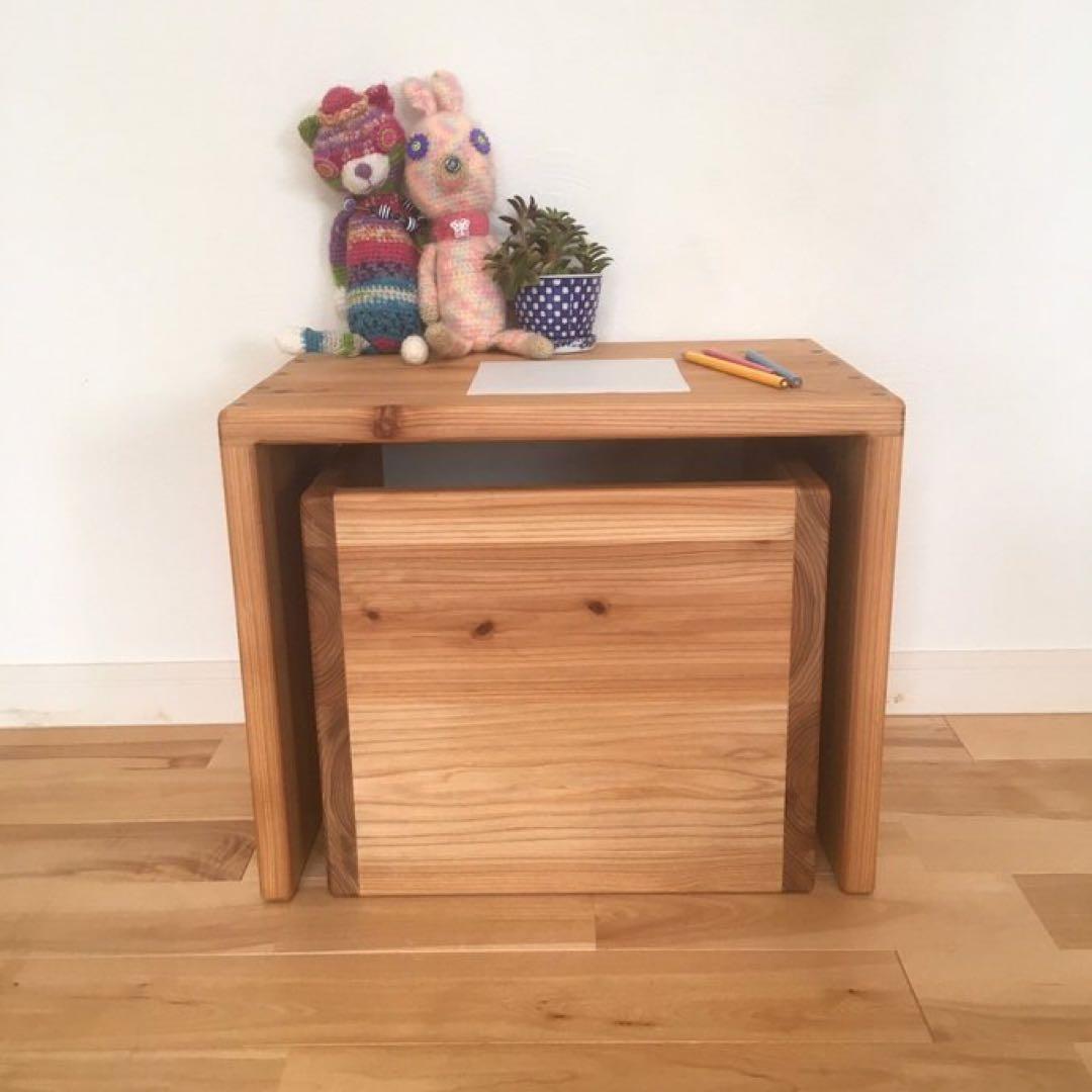 国産杉の無垢材　子供椅子と机のセット　天然オイル仕上げ　変化椅子　キッズチェア